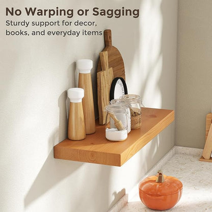 Axeman 24 Inch Floating Shelves for Wall, 9.3" Deep High End Solid Real Wood Wall Shelves with Heavy Duty Invisible Bracket for Living Room, Bedroom, Kitchen, Bathroom, Set of 2, Natural