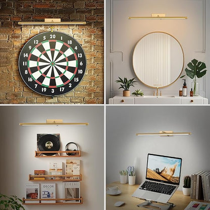 Picture Light for Wall Battery Operated, 24" Rechargeable Art Light with Remote and Timer for Painting, 9000mAh Wireless Wall Light for Display, Artwork, Portrait, Gallery, Gold