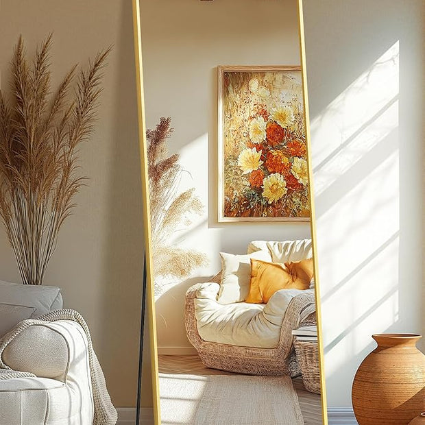 Full Length Standing Mirror, 70"x24" Gold Full Body Mirror with Aluminum Alloy Frame, Free Standing or Wall Mount for Bedroom, Living Room, Dressing Room
