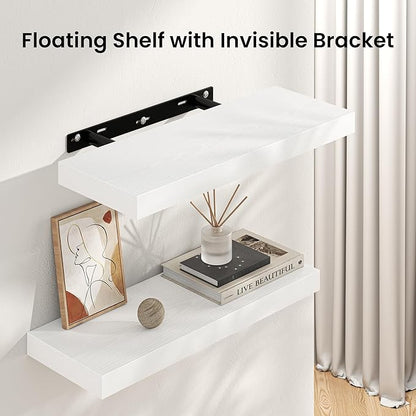 Square Floating Shelves for Wall, 12" W x 12" D x 1.4" H, Small Wooden Wall Mounted Display Shelves with Invisible Brackets for Living Room, Bedroom, Bathroom, Kitchen Decor, Set of 3, White