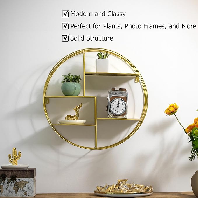Vintiquewise 4-Tier Floating Circular Silhouette Wall Shelf - Metal Wall-Mounted Display Shelf, Multi-Functional Wall Storage - Perfect for Entryway, Bathroom, Bedroom, Living Room or Office, Gold