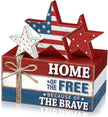 Geelin 4 Pcs Memorial Day Patriotic Wooden Book Stack Decorations, Tabletop Book Sign Ornaments with American Flag Stars, Rustic Red White Blue Tiered Tray Decor for Home, Office, Independence Day