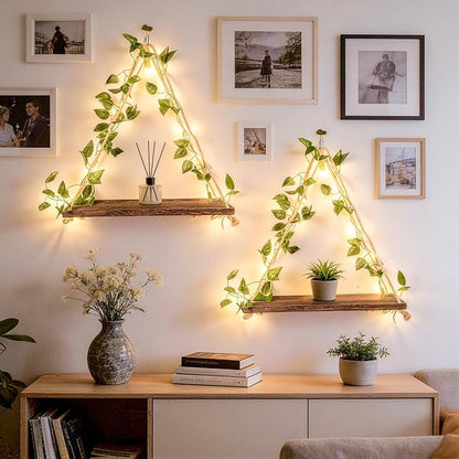 2PCS Floating Shelves for Wall, Plant Wall Decor, Hanging Shelf, Cottage Core Decor, Trinket Shelf, Wood Floating Storage Shelf for Bedroom Bathroom Living Room