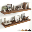 Fun Memories Floating Shelves Set of 2, 40 Inch Long Wooden Wall Shelves, 10 Inch Deep Wall Mounted Storage Shelf with Metal Brackets for Living Room, Bathroom, Bedroom and Kitchen, Rustic Brown