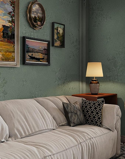 Dimoon 118"x17.7" Leaf Green Flower Thicken Advanced Texture Wallpaper Peel and Stick Green Leaf Floral Wallpaper Waterproof Contact Paper Grey Self Adhesive Wall Paper Removable Vinyl Roll