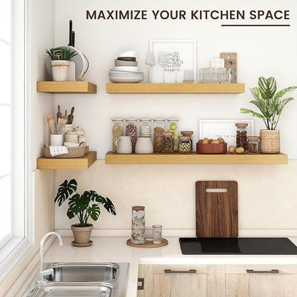 Floating Shelves for Wall, 48" W x 12" D x 2" H, 2 Pack of Long Wall Mounted Engineered Wood Shelves with Invisible Brackets for Living Room, Bedroom, Bathroom, Kitchen Decor, Oak