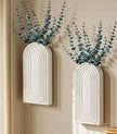 DREAMLOOM 2 Pack Wooden Wall Vases with Eucalyptus Artificial Plants, Wall Hanging Planters Boho Modern Farmhouse Indoor for Narrow Spaces Entryway Bathroom Home Office Decoration, White