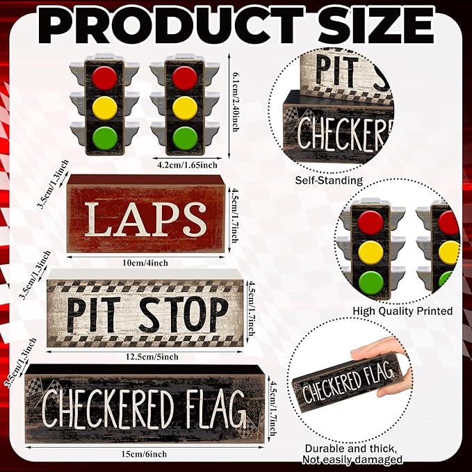 4 Pcs Racing Birthday Party Decoration Race Car Table Decorations Wooden Traffic Light Decor Racing Car Table Centerpieces for Photo Props Decor Birthday Party Supplies