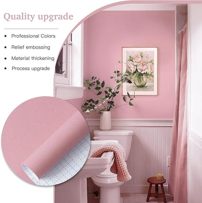 Dimoon 17.7''x177'' Peel and Stick Wallpaper Pink Contact Paper for New Environmentally Friendly Materials Thickening Upgrade Embossed Renter Friendly Wall Paper Modern Vinyl Wrap Countertop Bedroom