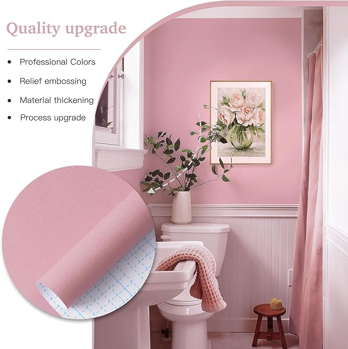 Dimoon 17.7''x177'' Peel and Stick Wallpaper Pink Contact Paper for New Environmentally Friendly Materials Thickening Upgrade Embossed Renter Friendly Wall Paper Modern Vinyl Wrap Countertop Bedroom