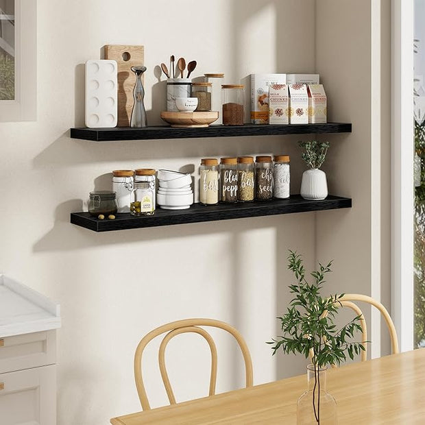Fun Memories Black Floating Shelves 55 Inch Long, 9.3 Inch Deep Floating Shelf for Wall, Living Room, Bedroom, Kitchen, Large Deep Wall Shelves with Invisible Bracket for Books, Decor