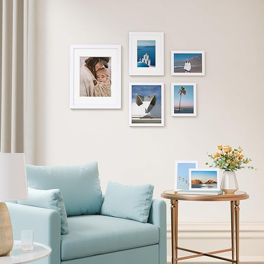 Vittanly Picture Frames set of 7, Picture Frames Collage Wall Decor for Wall or Tabletop Display, Multi Sizes with 1Pcs 11x14, 2Pcs 8x10 and 4Pcs 5x7 Photo Frames, Gallery Wall Frame Set in White