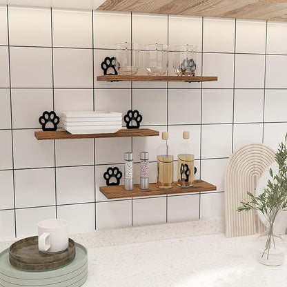 Lavezee Paw Prints Wall Decor Floating Shelves Set of 3, Cute Rustic Wooden Shelf Decorative Living Room, Bedroom, Bathroom, Log Cabin Shelving Wall Mounted