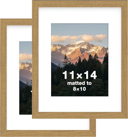 FrameWorks 2-Pack, 11x14 Matted to 8x10 Picture Frame, Golden Oak – Classic Wooden Photo Frame with Tempered Glass, Modern Matte Finish for Prints, Posters, Certificates & Wall Decor – Gallery-Ready