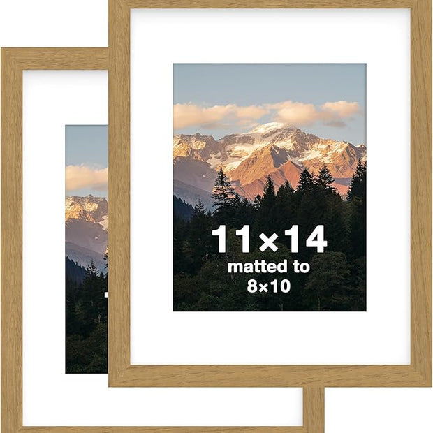 FrameWorks 2-Pack, 11x14 Matted to 8x10 Picture Frame, Golden Oak – Classic Wooden Photo Frame with Tempered Glass, Modern Matte Finish for Prints, Posters, Certificates & Wall Decor – Gallery-Ready