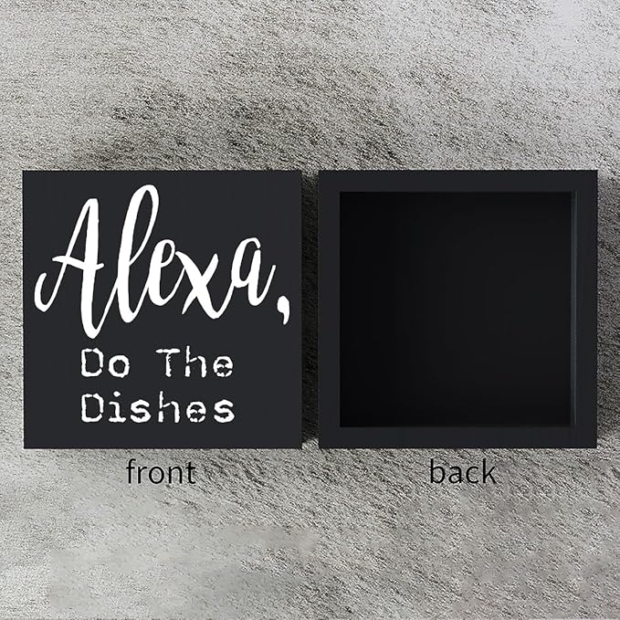Funny Kitchen Wooden Box Sign Plaque Alexa Do the Dishes Wood Box Sign Rustic Art Home Shelf Desk Decor 5 X 5 Inches…