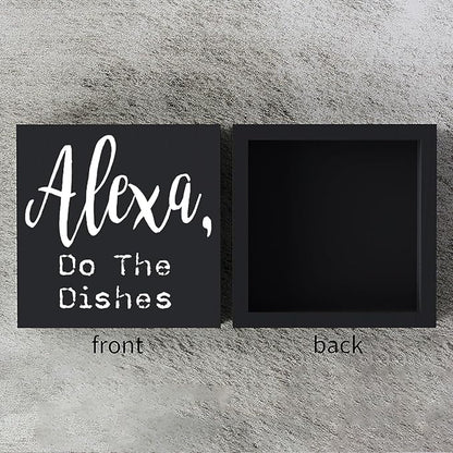 Funny Kitchen Wooden Box Sign Plaque Alexa Do the Dishes Wood Box Sign Rustic Art Home Shelf Desk Decor 5 X 5 Inches…