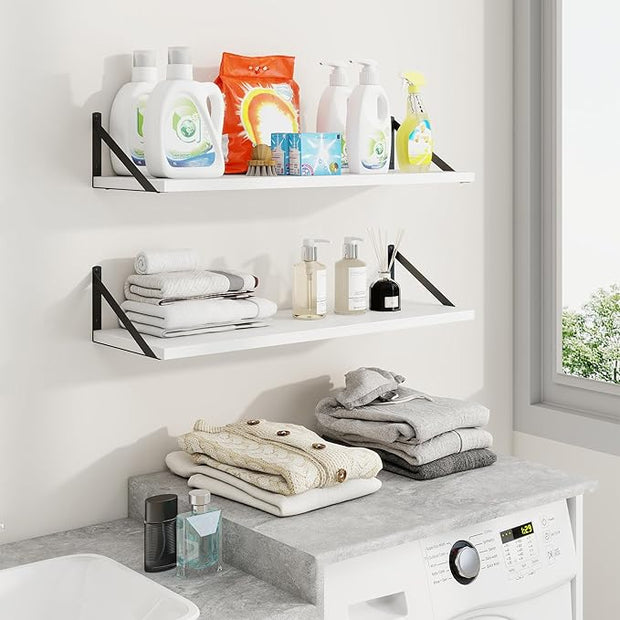 Axeman 30 Inch Floating Shelves | 10 Inch Deep White Wall Shelves Set of 2 | 30" W x 10" D White Wood Floating Shelves for Living Room Bathroom Kitchen
