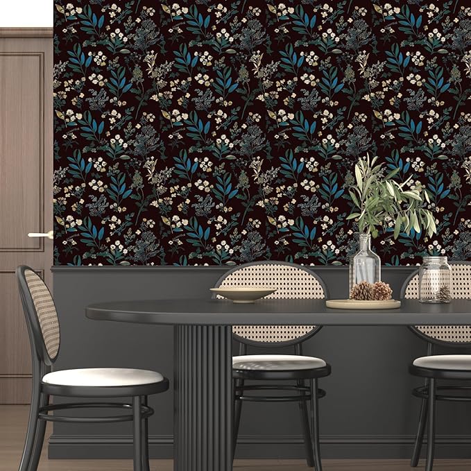 Vintage Green Wallpaper Peel and Stick Dark Floral Wallpaper 17.5'' x 393'' Green Leaf Contact Paper Vinyl Waterproof Self Adhesive Boho Botanical Wall Paper for Bedroom Cabinet Décor