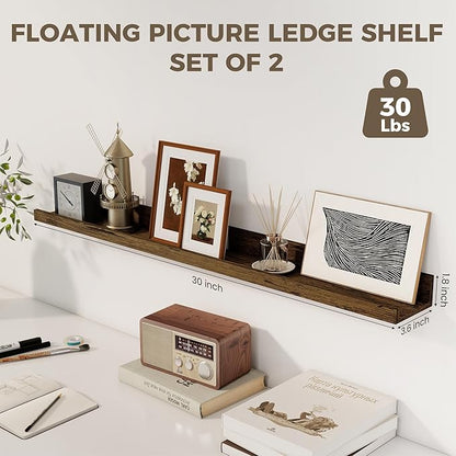 Axeman 30 Inch Floating Shelves | Picture Ledge Shelf Set of 2 | Rustic Brown Wall Shelves with Lip | Brown Picture Shelf for Wall with Ledge | Photo Ledges 30 Inch