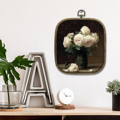 KSDUT Flower Wall Art Decor - Botanical Neutral Mid Century Modern Wall Art Canvas Frame Hanging Prints, Vintage White Floral Square Wall Art Decor for Home Decorations 6.5"x5.7"