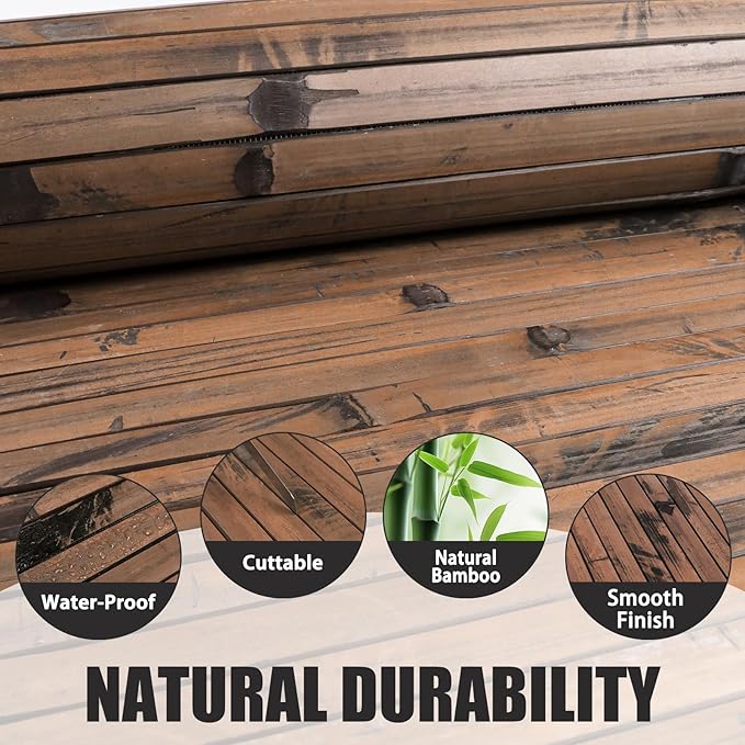 FONUNO Bamboo Wall Panel for Interior Decoration Bamboo Pole Wrap Roll Natural Wainscoting Paneling Decorative Wall Slat Covering for Living Room, Bedroom, Office (48 Inch x 96 Inch, Dark Burned)