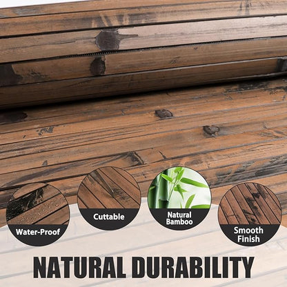 FONUNO Bamboo Wall Panel for Interior Decoration Bamboo Pole Wrap Roll Natural Wainscoting Paneling Decorative Wall Slat Covering for Living Room, Bedroom, Office (48 Inch x 96 Inch, Dark Burned)
