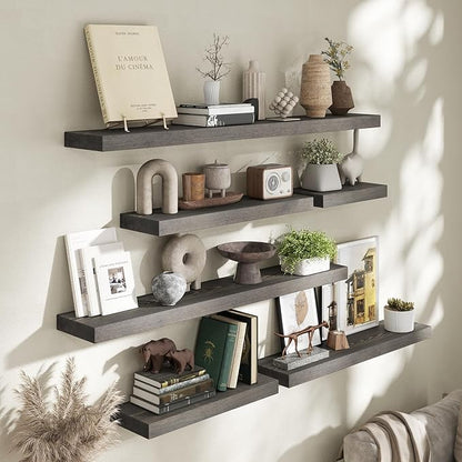 Marsmiles Floating Shelves for Wall - 36 Inch Grey Wood Floating Shelves Set of 2-36 Inch Wide x 7.7 Inch Deep x 1.6 Inch Thick Rustic Wooden Shelves for Room Wall