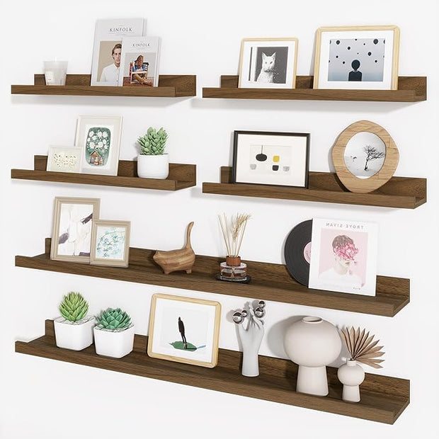 Axeman Picture Ledge Shelf, Floating Shelves for Decor Storage Set of 6, 36 inch Floating Wall Mounted Shelves, Wall Shelves with Lip for Living Room, Bedroom, Nursery, Bathroom, Kitchen, Walnut