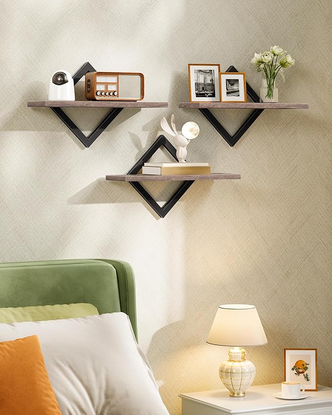 Floating Shelves for Wall, Set of 3 Wall Mounted Storage Shelves for Living Room, Bedroom, Kitchen, Bathroom, Greige TBJ03P3BG