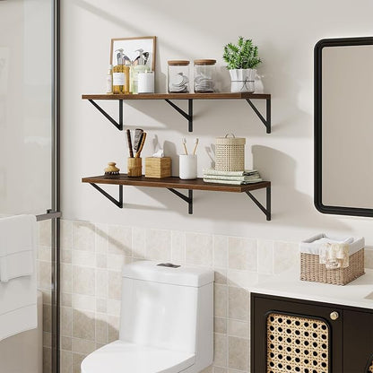 Floating Shelf for Wall,32" WX10 D Wood Floating Shelves with Sturdy Metal Bracket Set of 2,Wall Mounted Hanging Shelf for Bathroom,Bedroom,Kitchen,Walnut
