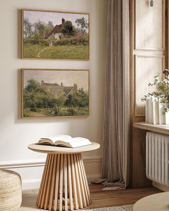 InSimSea Framed Canvas Wall Art Vintage Decor, Old Cottages Countryside Landscape Large Canvas Art, Rustic Farmhouse Wall Decor for Bedroom Living Room Bathroom, 16