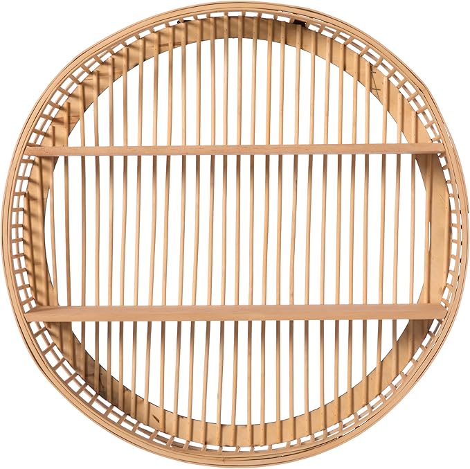 Vintiquewise Decorative Rattan Round Display Shelf with 2 Shelves for The Dining Room, Living Room, or Office.