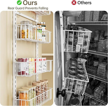 Delamu Adjustable Cabinet Door Organizer, 8-Tier Hanging Spice Rack Organizer, Metal Over the Door Pantry Organizer, Pantry Organizers and Storage Shelves for Kitchen Bathroom Laundry Room, White