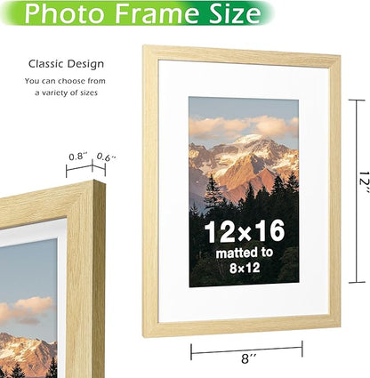 FrameWorks 2-Pack, 12x16 Matted to 8x12 Picture Frame, Natural Oak – Classic Wooden Photo Frame with Tempered Glass, Modern Matte Finish for Prints, Posters, Certificates & Wall Decor – Gallery-Ready