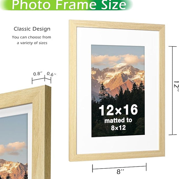 FrameWorks 2-Pack, 12x16 Matted to 8x12 Picture Frame, Natural Oak – Classic Wooden Photo Frame with Tempered Glass, Modern Matte Finish for Prints, Posters, Certificates & Wall Decor – Gallery-Ready