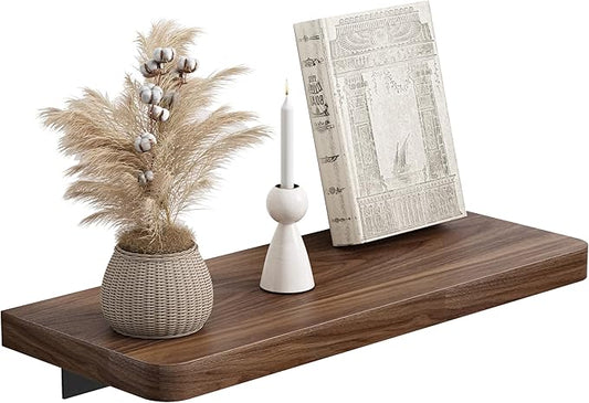 Danpoo 12 inch Solid Walnut Floating Shelf - Versatile Wall Shelf for Kitchen, Bathroom, Office, Displaying Books, Decor, and Plants