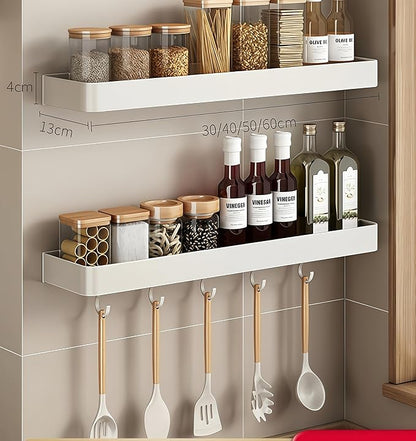 SEIDO Space-Saving Kitchen Utensil Holder | No-Drill Shelf Organizer | Wall Mount Spice Rack with Hooks | Space Aluminum | 12 Inch Long | White | 2-Piece Set
