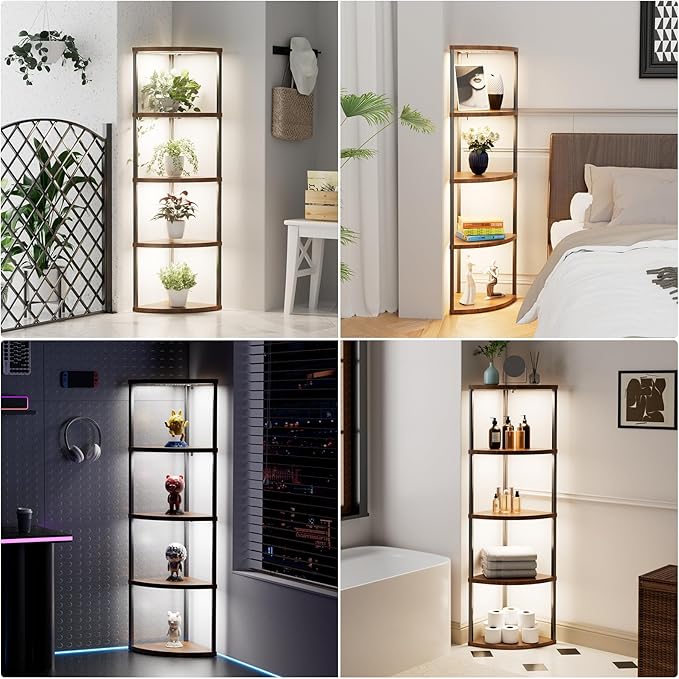 4-Pack Under Shelf Lighting for 5 Tier Corner Shelf Stand,Ultra-Bright 10 Dimmable Slim Stick on Lights,3-Color Timer 3/9/12H,Decor Lights for Living Room, Bedroom,Kitchen Storage Display Rack