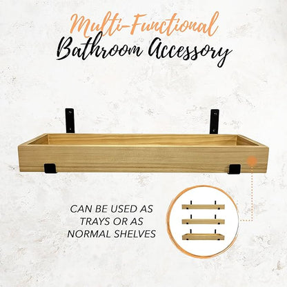 Autumn Alley Natural Wood Floating Wood Shelves for Wall – 3-Tier Wood Wall Shelves, Floating Wooden Shelf Set for Nursery, Bathroom, Kitchen, or Living Room – Use as Tray or Shelf