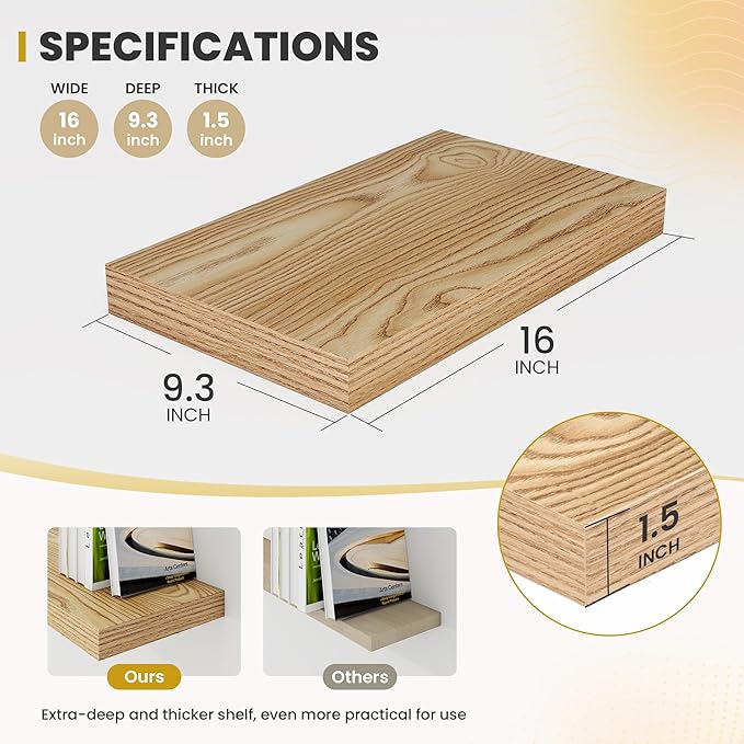 16 Inch Floating Shelves, 9.3