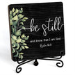 Inspirational Christian Desk Decor, Be Still And Know That I Am God Sign, Desk Decorations For Office Home Living Room Bathroom, Eucalyptus Shelf Decor, Wooden Plaque With Stand (01)
