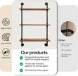 3-Tier Industrial Pipe Floating Shelf – Rustic 36 inch Wood Wall-Mounted Storage Shelf for Kitchen Office,Bathroom & Home Decor -Walnut