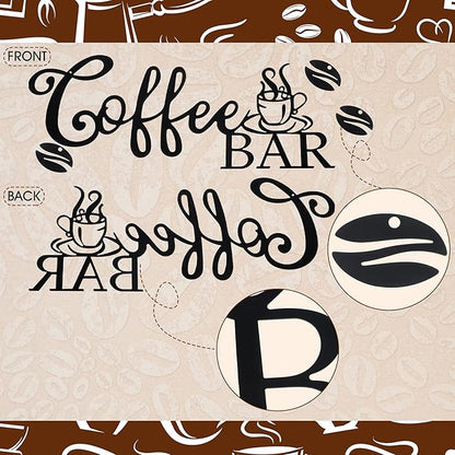 Coffee Bar Sign - Rustic Metal Hanging Decor for Home Office Kitchen (Coffee Bar and Bean Style)