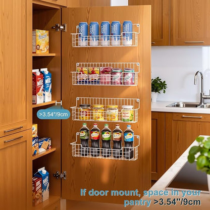 Spice Rack, 4-Pack Seasoning Organizer Wall Mounted for Kitchen Storage Organization, Metal Spice Holder Shelf for Cabinet, Pantry, White