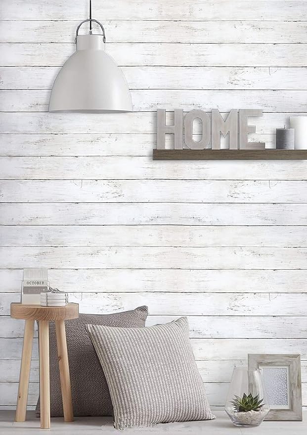 CiCiwind 82Ft×17.7In White Grey Wallpaper Wood Peel and Stick Wall Paper Vintage Self-Adhesive Removable Wood Panel Contact Paper Decoral Rv Living Room Laundry Hallway Closet for Walls Covering