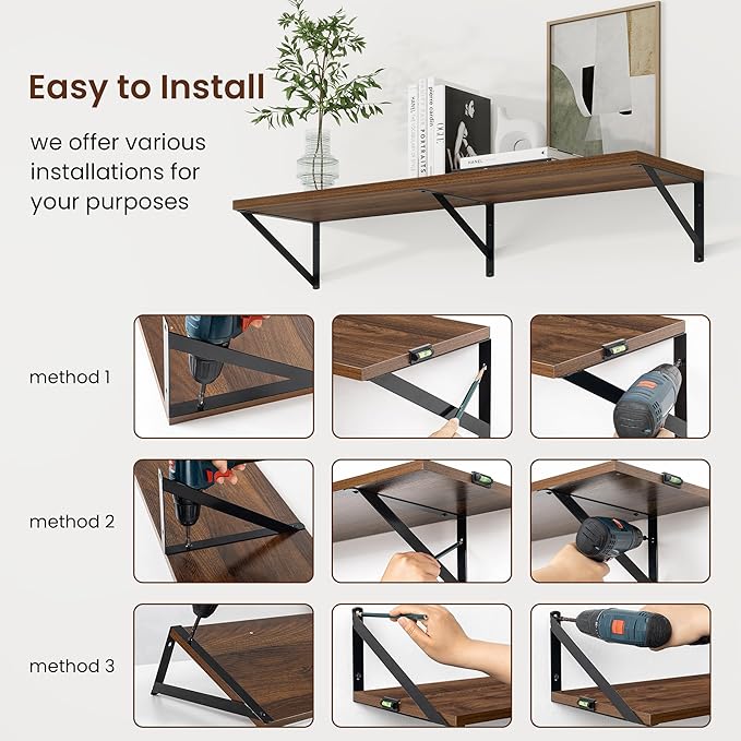 Axeman 30 Inch Floating Shelves | 10 Inch Deep Walnut Wall Shelves Set of 2 | 30
