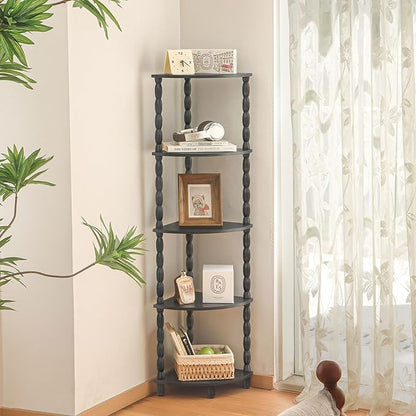 MaxSmeo Corner Shelf, 5-Tier Corner Bookshelf, Stylish Corner Storage Display Shelves for Bedroom, Bathroom, Kitchen, Living Room (Charcoal Gray)