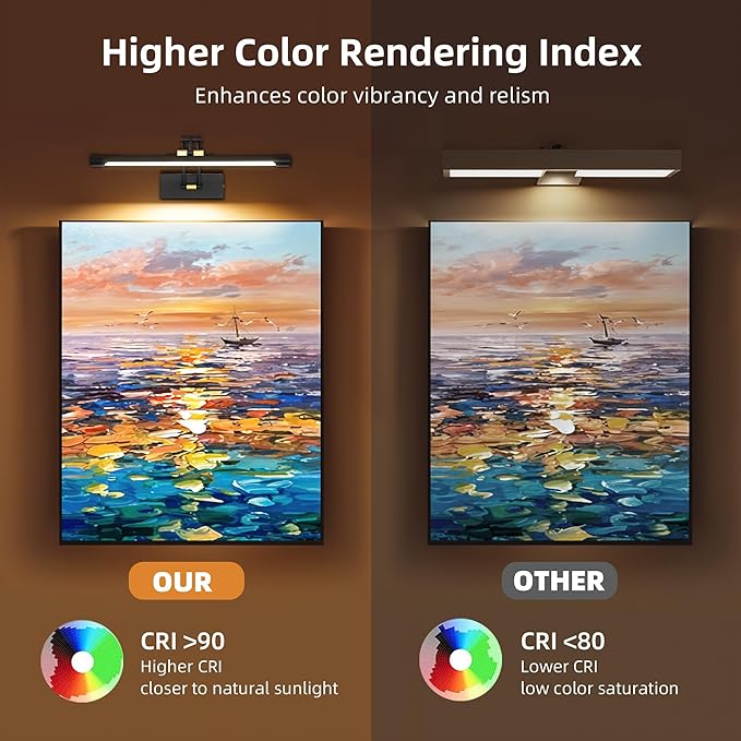 16“ Picture Lights for Wall, 8000mAh Rechargeable Wireless Picture Light with Remote, Dimmable 3 Colors LED Art Lighting for Paintings Frame Poster Dartboard Gallery Light, Black Gold