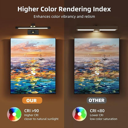 16“ Picture Lights for Wall, 8000mAh Rechargeable Wireless Picture Light with Remote, Dimmable 3 Colors LED Art Lighting for Paintings Frame Poster Dartboard Gallery Light, Black Gold